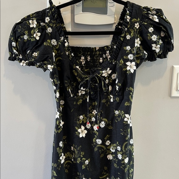 MAEVE LINEN BLEND PUFF-SLEEVE SWEETHEART MIDI DRESS NWT - Picture 3 of 12